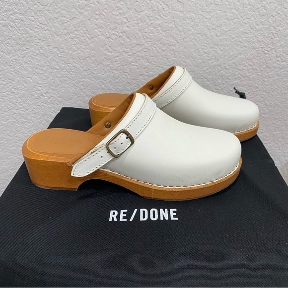 Re / Done 70’s Classic Off White Leather Clogs - Picture 4 of 11